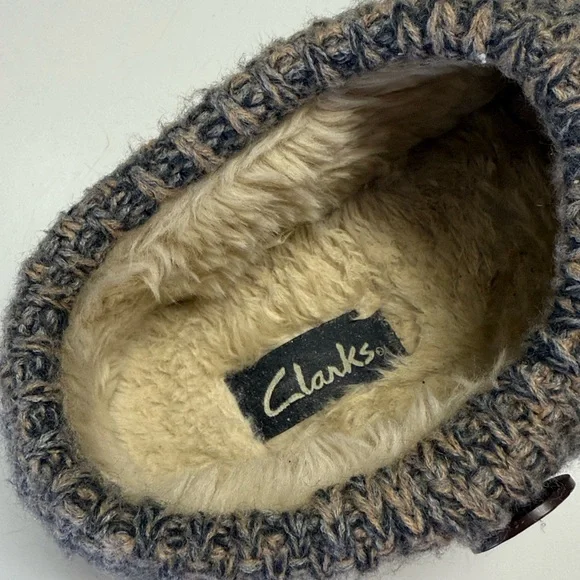 Clarks 9M Knitted Collar Clogs Suede Fur-Lined Hard-Bottom Slippers Gray EUC - Picture 5 of 9
